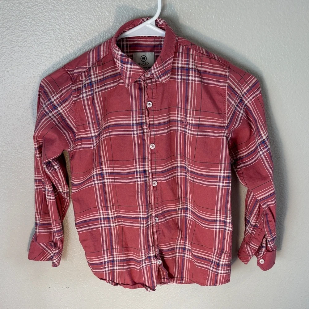 Boys' Red Plaid Button-Down Shirt -235sku